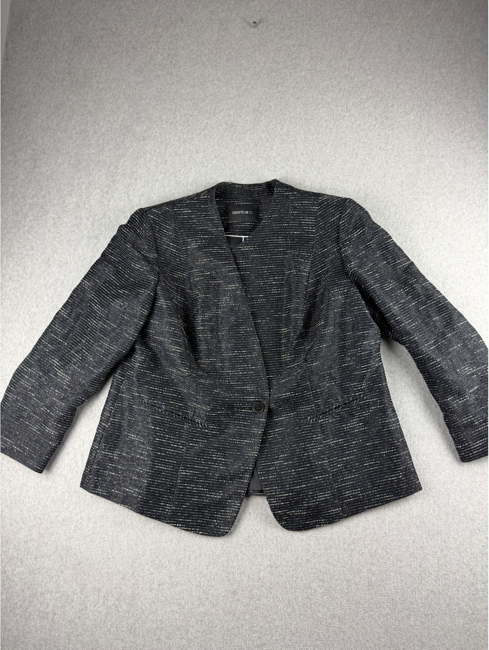 Lafayette 148 Blazer Womens Black White Textured Tweed One Button